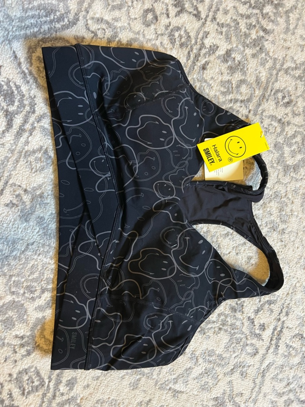 HALARA Black Printed Racerback Sports Bra with Smiley Motif